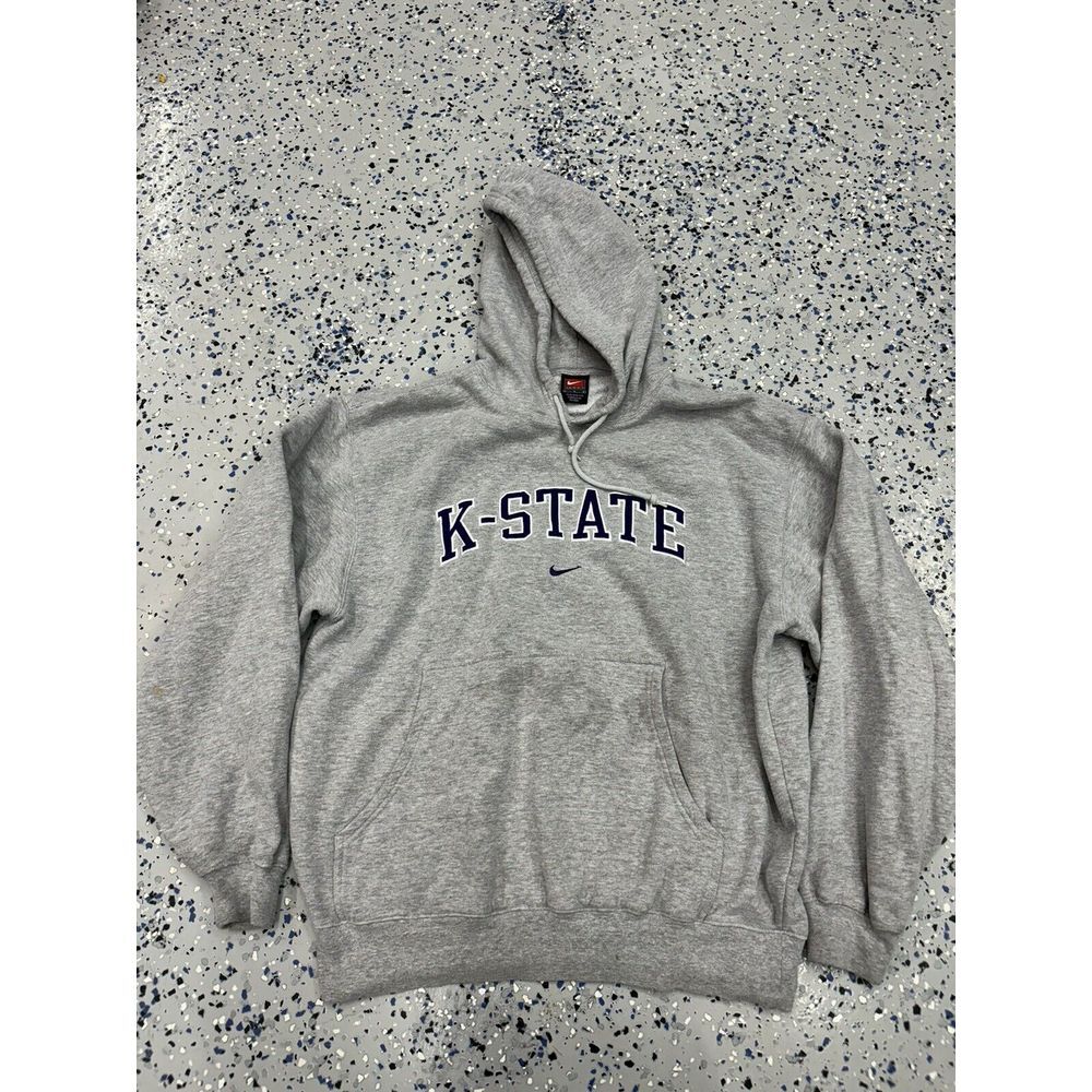 Vintage Nike Kansas‎ State Wildcats Center Swoosh Hoodie Sweatshirt L Gray